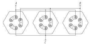 Схема подключения трёх ТЭНов "Треугольником"
