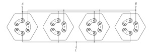 Схема подключения четырёх ТЭНов "Треугольником"