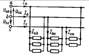 Электрическая принципиальная схема нагрузки по подключении "Треугольником"